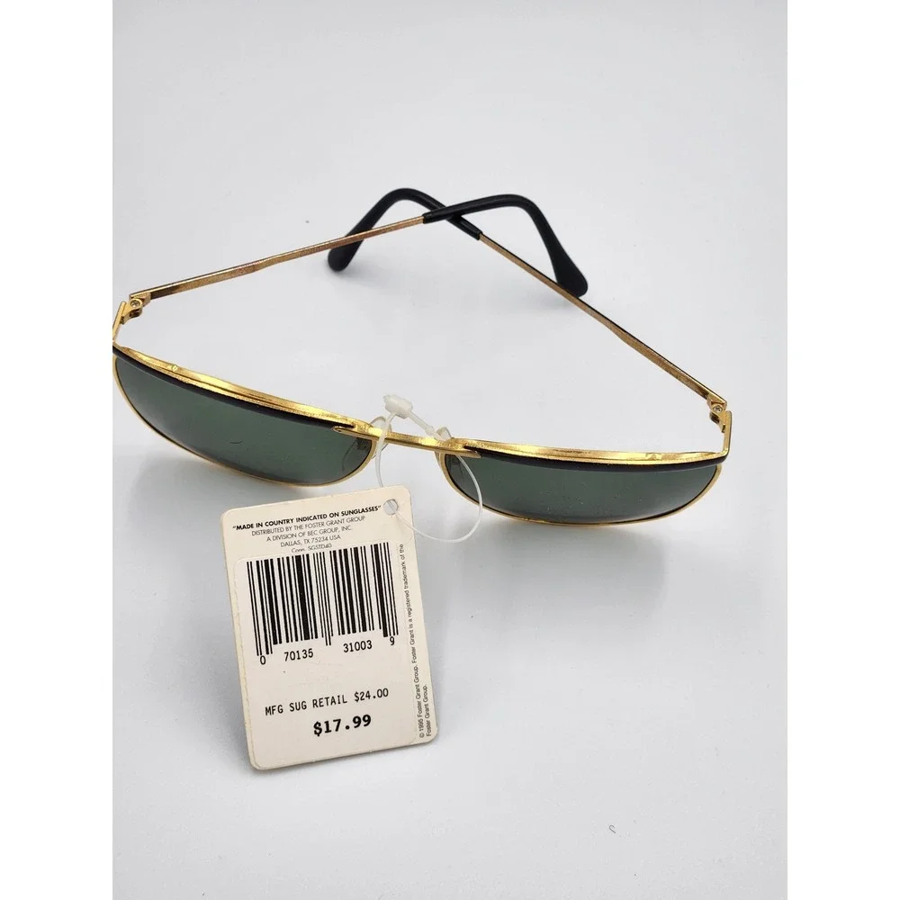 Vintage Foster Grant Gold Aviator Sunglasses Green Lens Classic‎ Golf Style UV